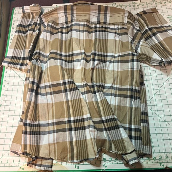 a zone mens plaid brown polyester blend stretch button shirt size 3x - Picture 3 of 3